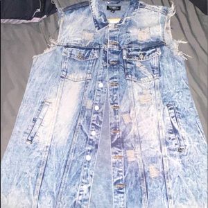 Long Sleeveless Denim Vest